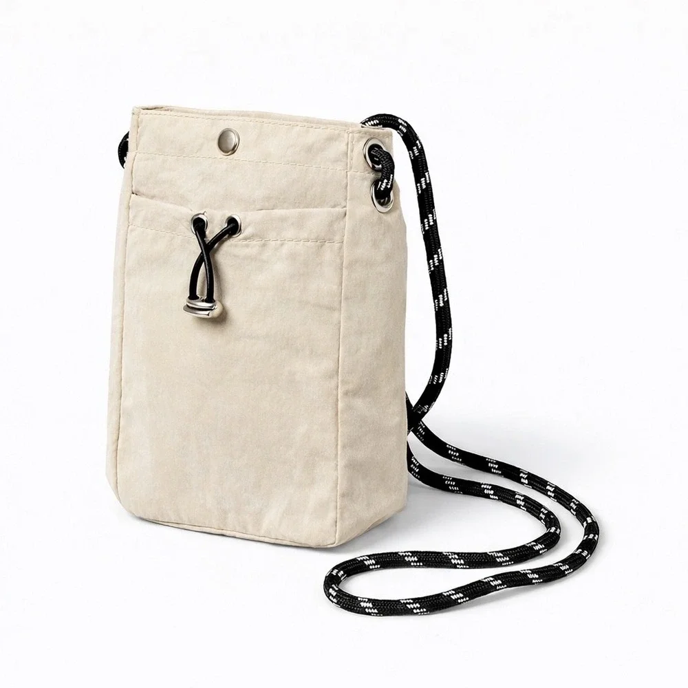 Beige Nylon Utility Crossbody Bag Rope Strap Gorpcore Techwear Pouch‎